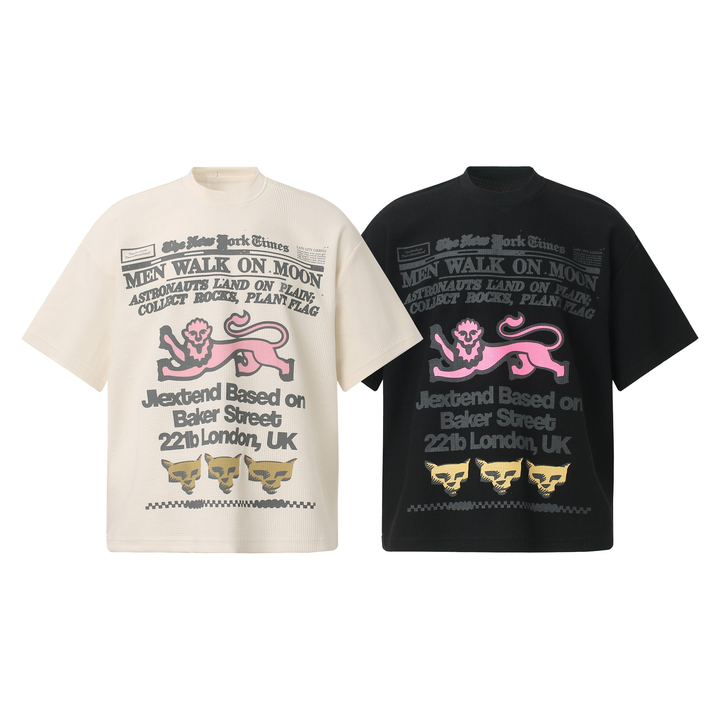 Omirad Vintage Newspaper Graphic Waffle Tee