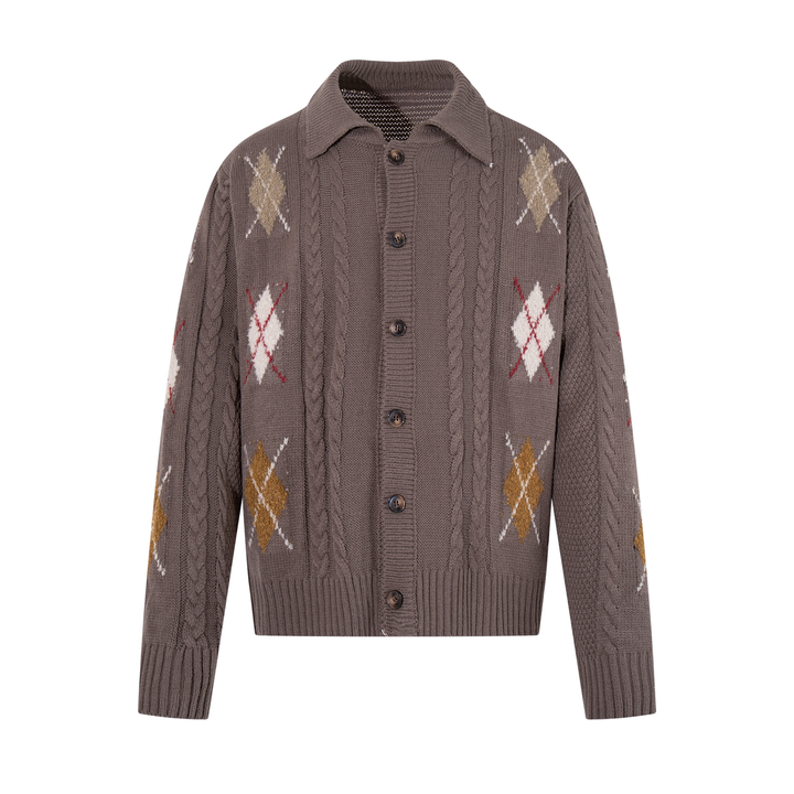 Omirad Argyle Cable Knit Cardigan