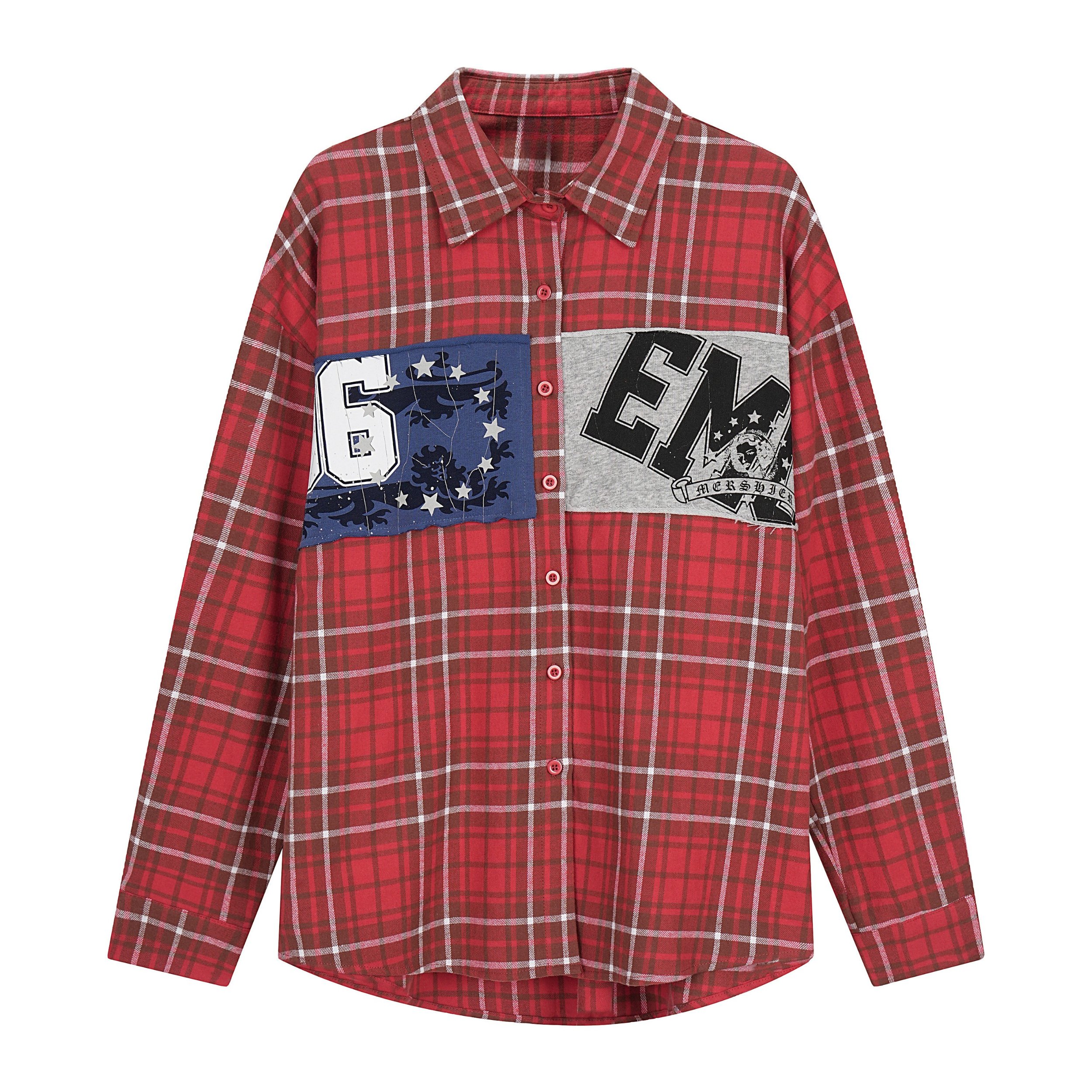 Omirad Patchwork Plaid Button-Up Shirt