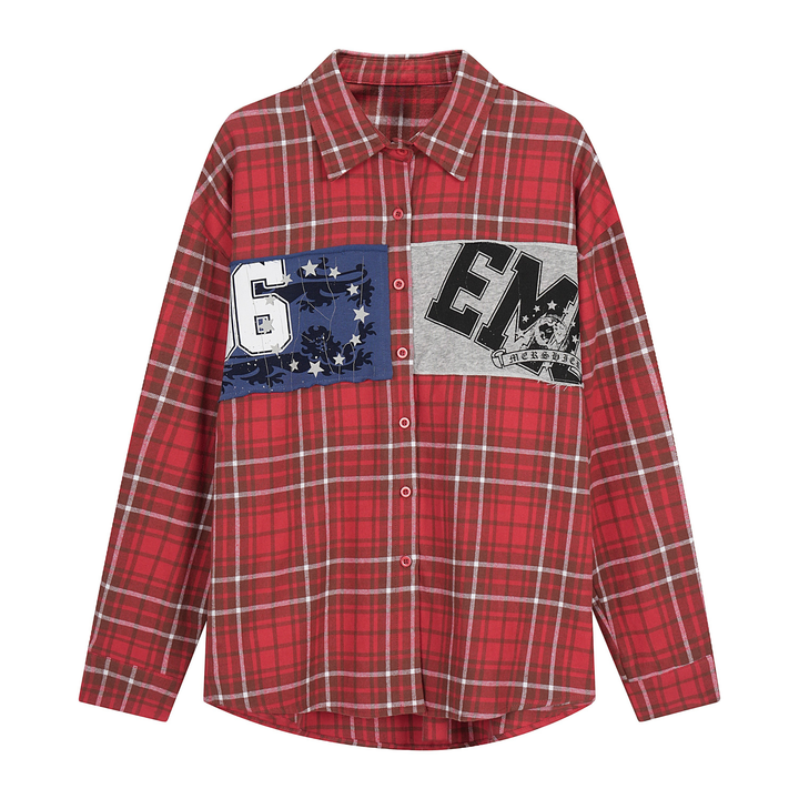 Omirad Patchwork Plaid Button-Up Shirt