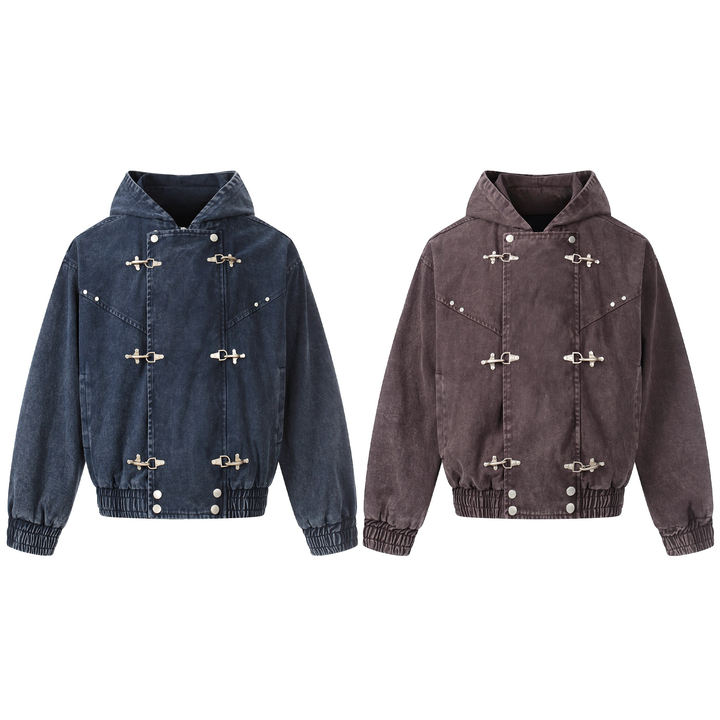3-6-5.shop Buckle Detail Washed Hooded Jacket