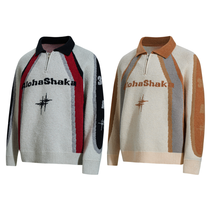 Omirad Retro Colorblock Zip-Collar Sweater