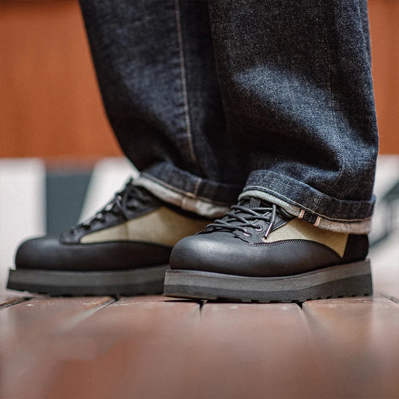 Maden Retro Thick-Soled Color-Block Leather Shoes – Men’s Fall Style