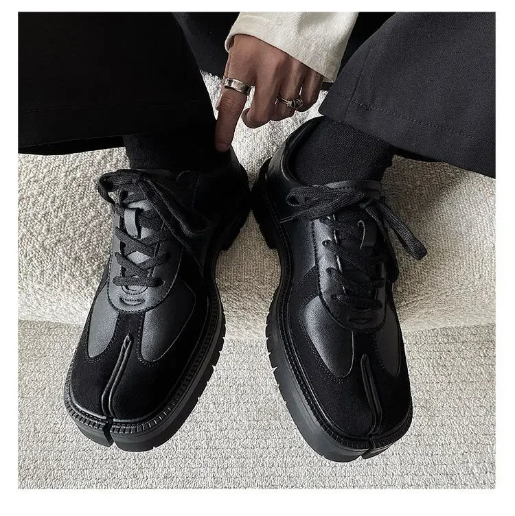 Unisex Tabi Shoes Genuine Leather Split Toe Sneakers Suede Low Top Casual