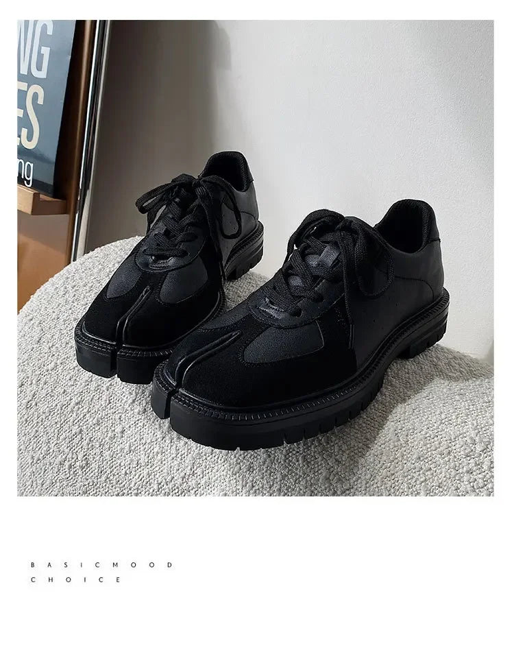 Unisex Tabi Shoes Genuine Leather Split Toe Sneakers Suede Low Top Casual