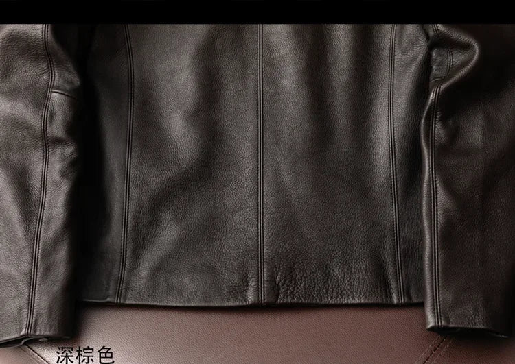 AYUNSUE Genuine Cowhide Leather Jacket for Unisex