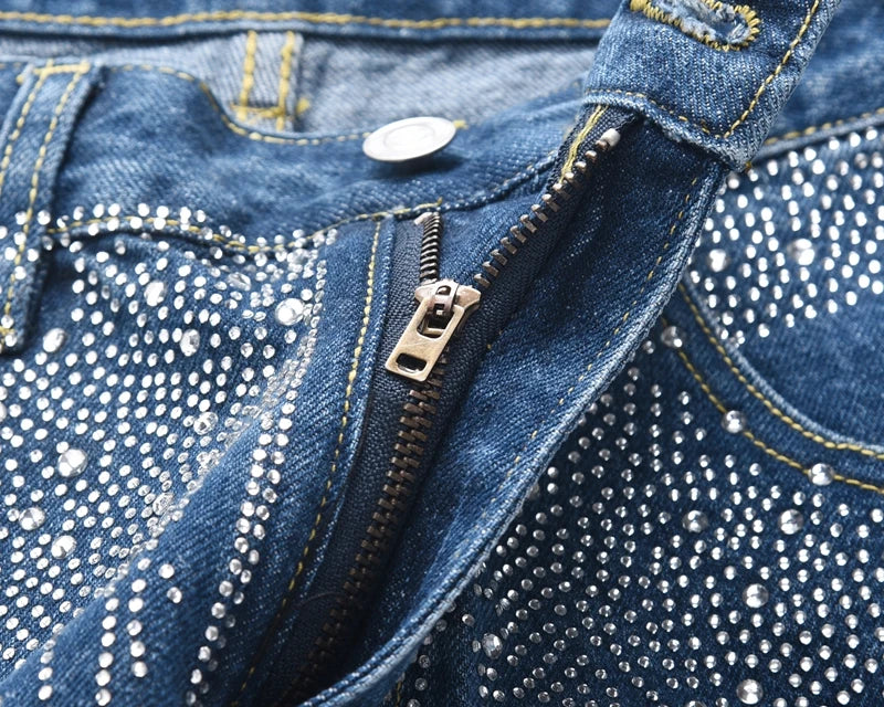 Y2K Rhinestone Arc Wide Baggy Jeans for Teens