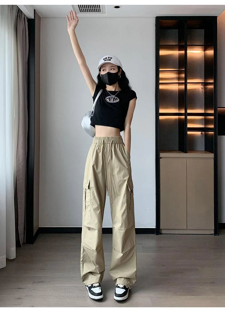 Women’s Retro Workwear Wide-Leg Pants – Summer Drapey Trousers