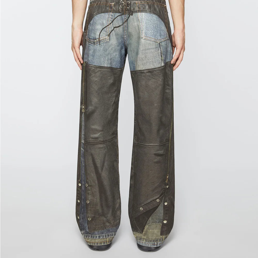 Unisex PU Leather Patchwork Baggy Jeans – High Street Oversized Denim