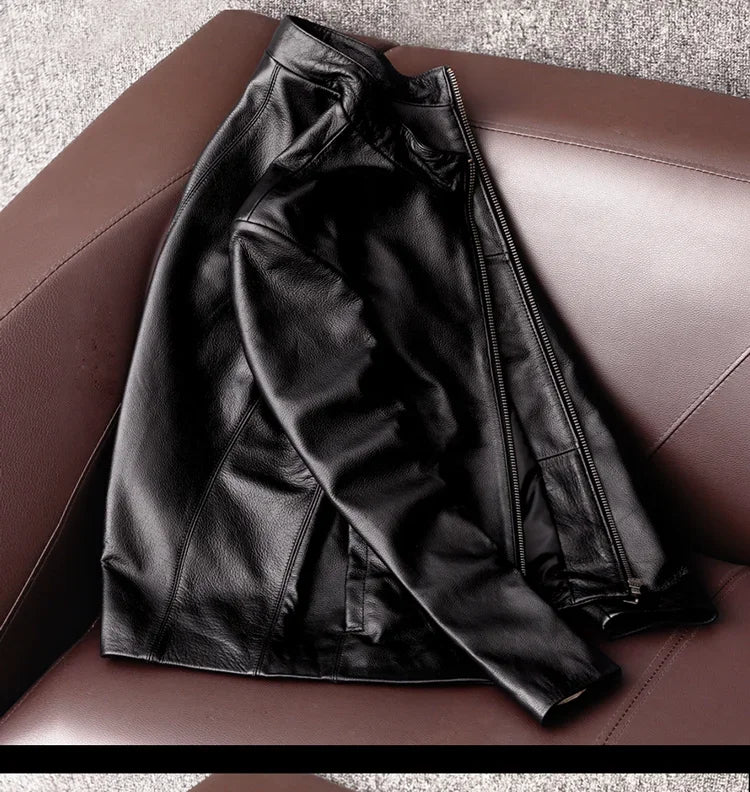 AYUNSUE Genuine Cowhide Leather Jacket for Unisex