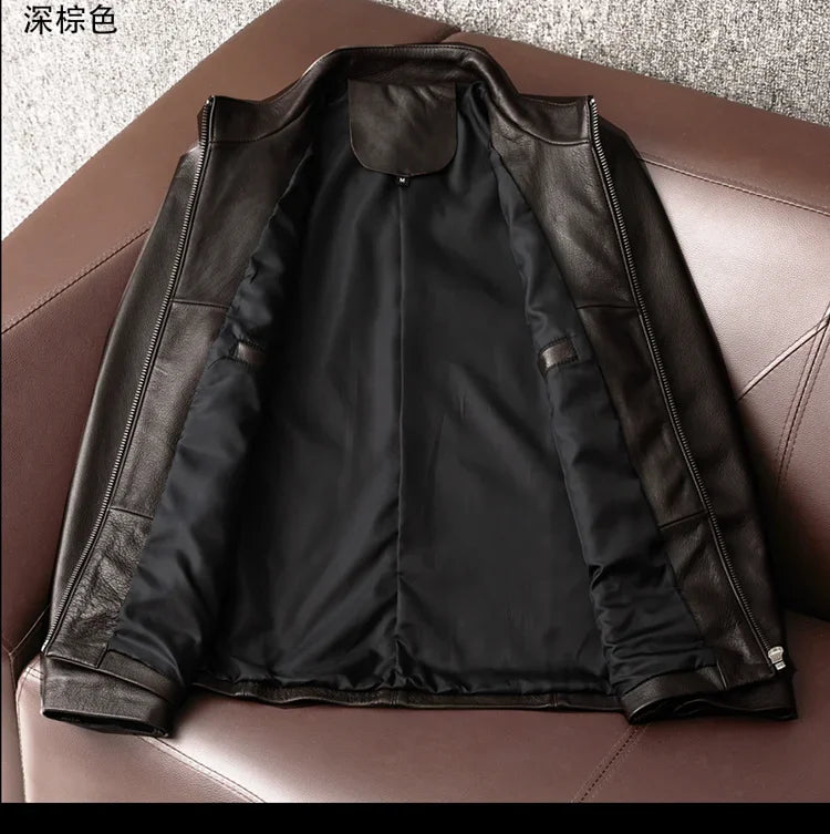 AYUNSUE Genuine Cowhide Leather Jacket for Unisex