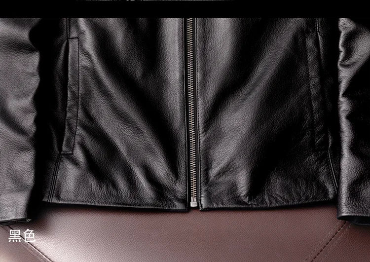 AYUNSUE Genuine Cowhide Leather Jacket for Unisex