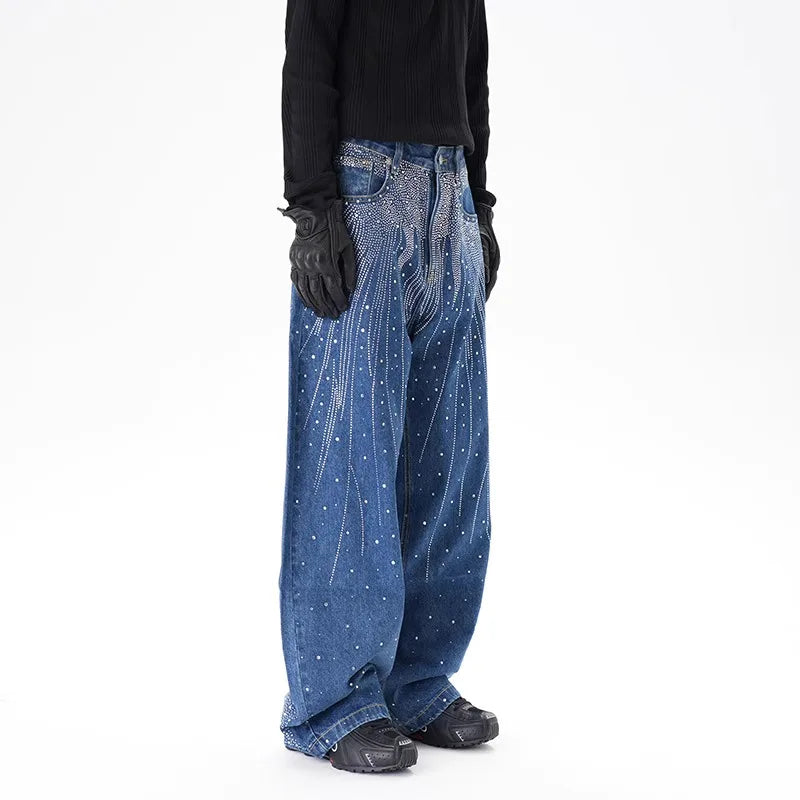 Y2K Rhinestone Arc Wide Baggy Jeans for Teens