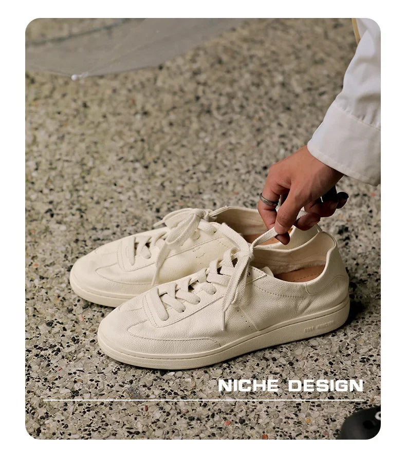 2024 Men’s Vintage White Leather Casual Low-Top Shoes – Breathable & Trendy