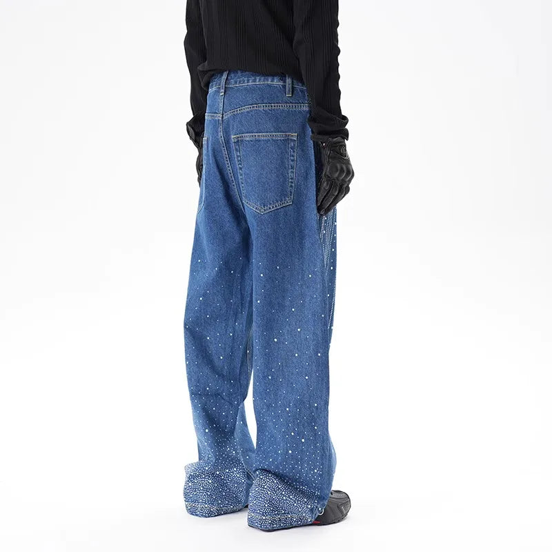 Y2K Rhinestone Arc Wide Baggy Jeans for Teens