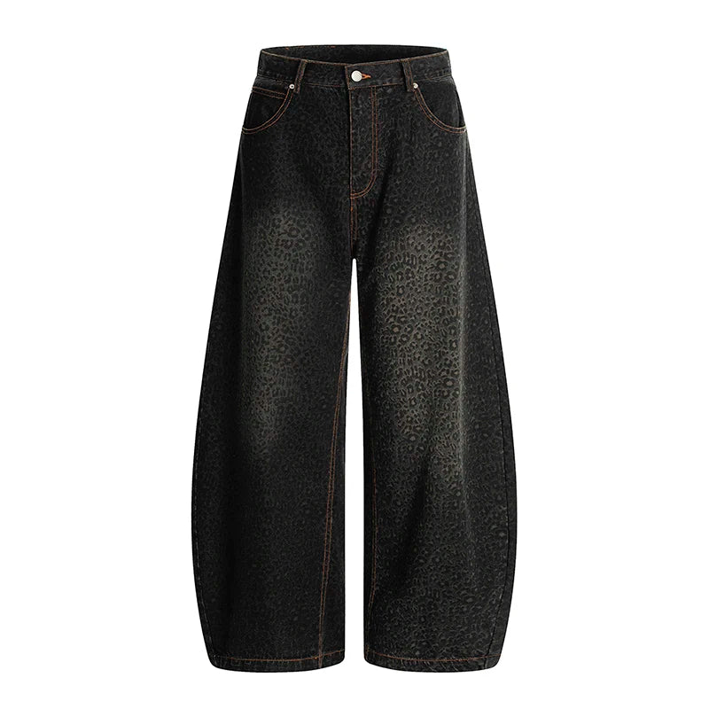 Women’s Blue Leopard Print Wide Leg Jeans