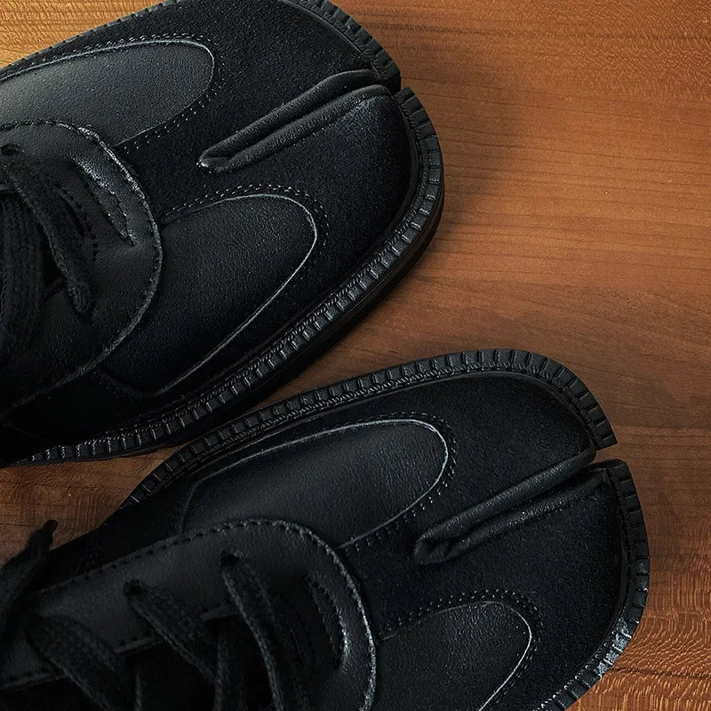 Unisex Tabi Shoes Genuine Leather Split Toe Sneakers Suede Low Top Casual