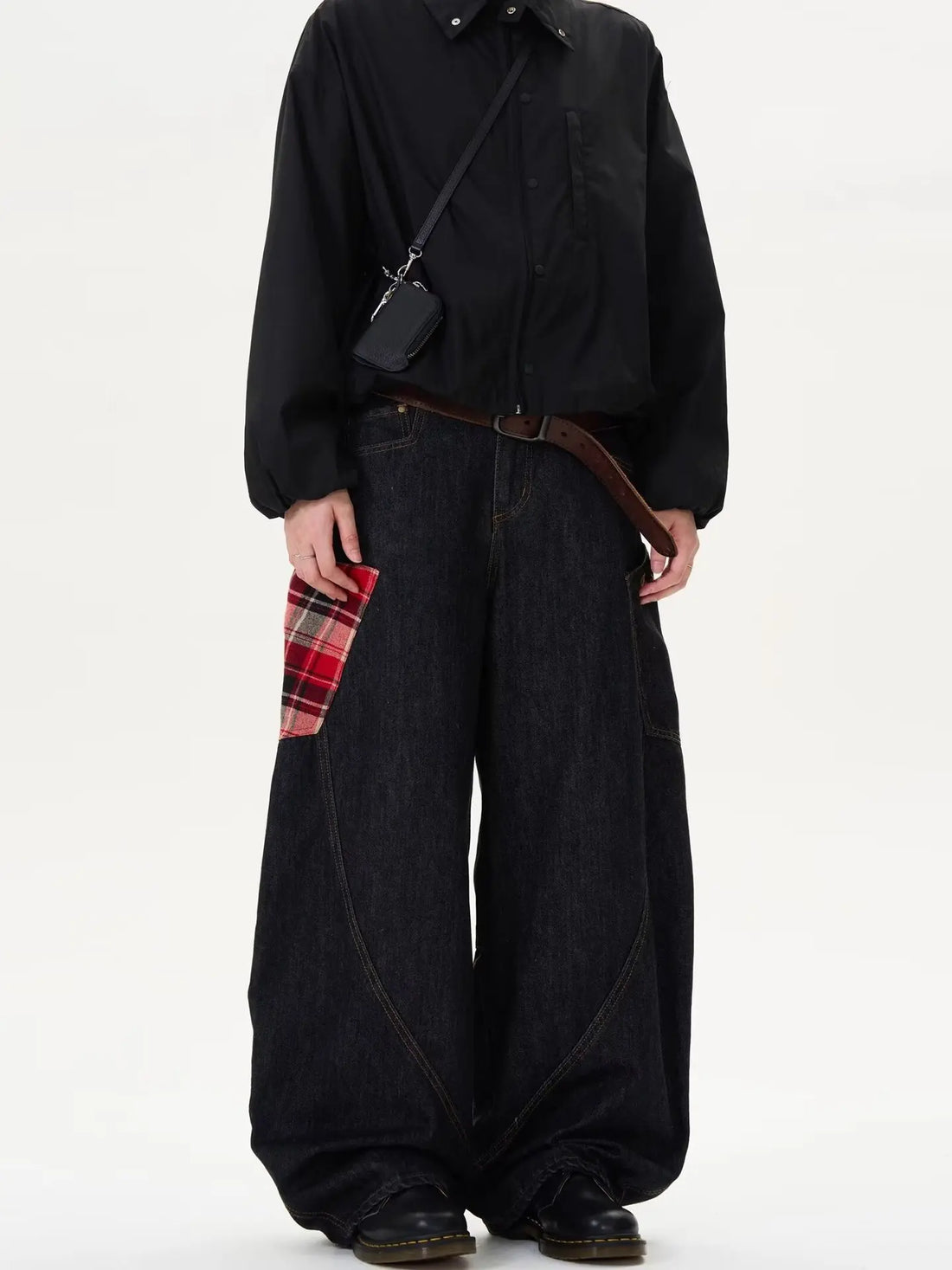 Y2K Scottish Plaid Spliced Baggy Wide-Leg Jeans – Streetwear 2024