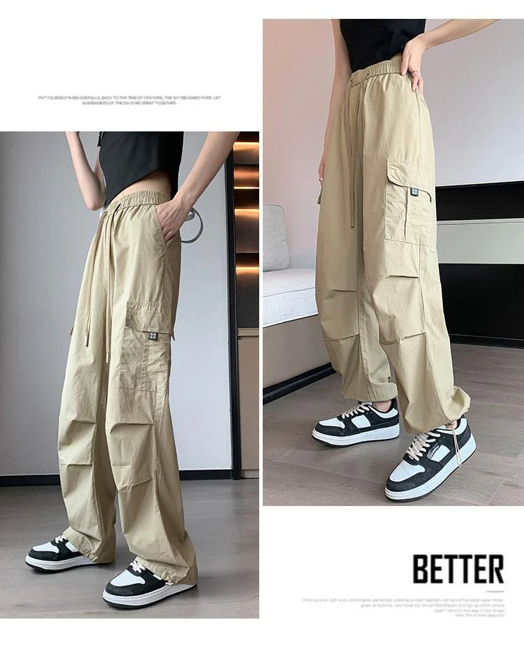 Women’s Retro Workwear Wide-Leg Pants – Summer Drapey Trousers