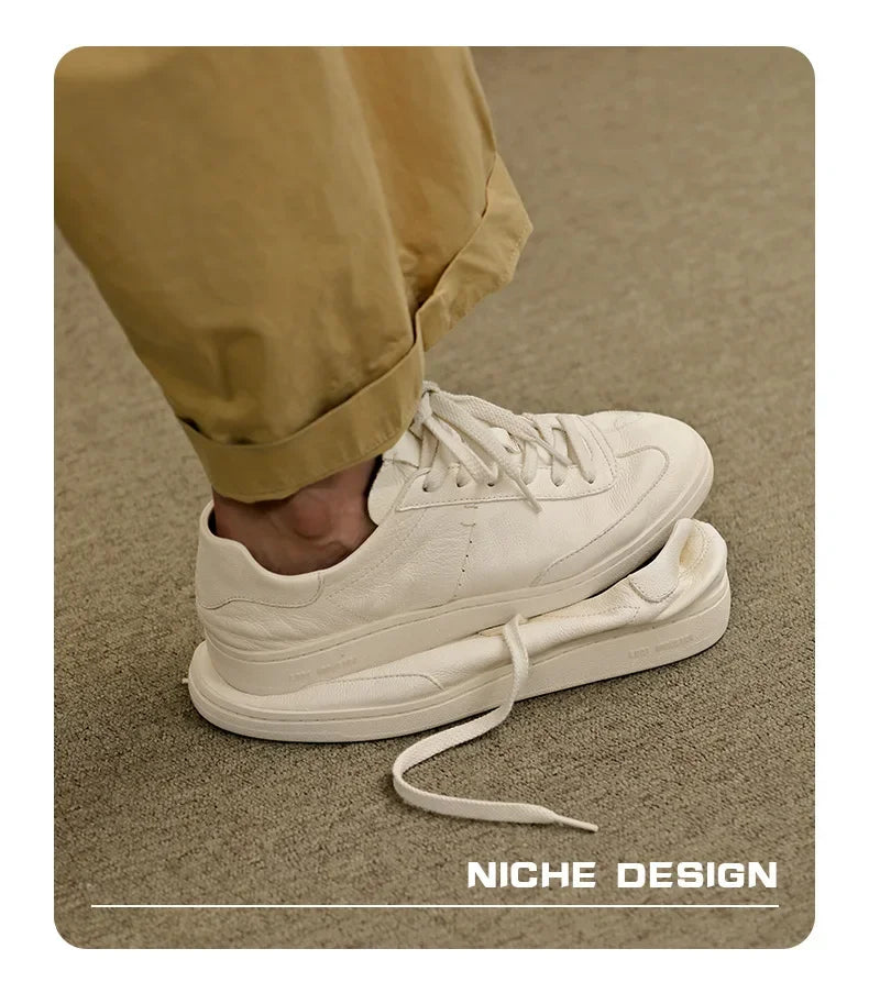 2024 Men’s Vintage White Leather Casual Low-Top Shoes – Breathable & Trendy