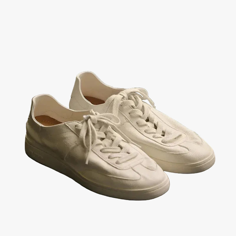 2024 Men’s Vintage White Leather Casual Low-Top Shoes – Breathable & Trendy