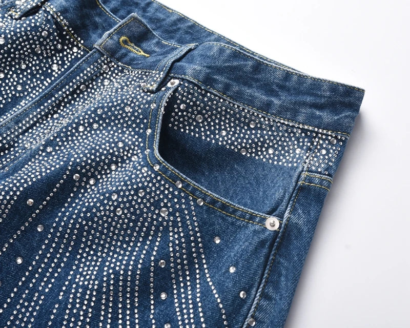 Y2K Rhinestone Arc Wide Baggy Jeans for Teens