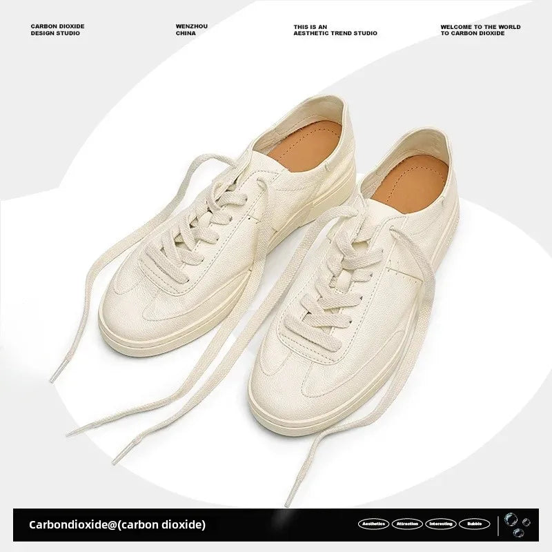 2024 Men’s Vintage White Leather Casual Low-Top Shoes – Breathable & Trendy