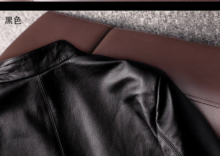 AYUNSUE Genuine Cowhide Leather Jacket for Unisex