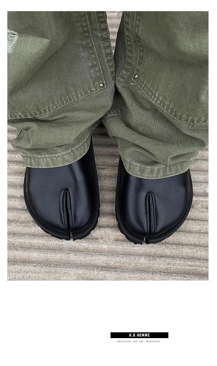 Men's Cow Leather Tabi Split-Toe Slip-On Mules with Arch Support