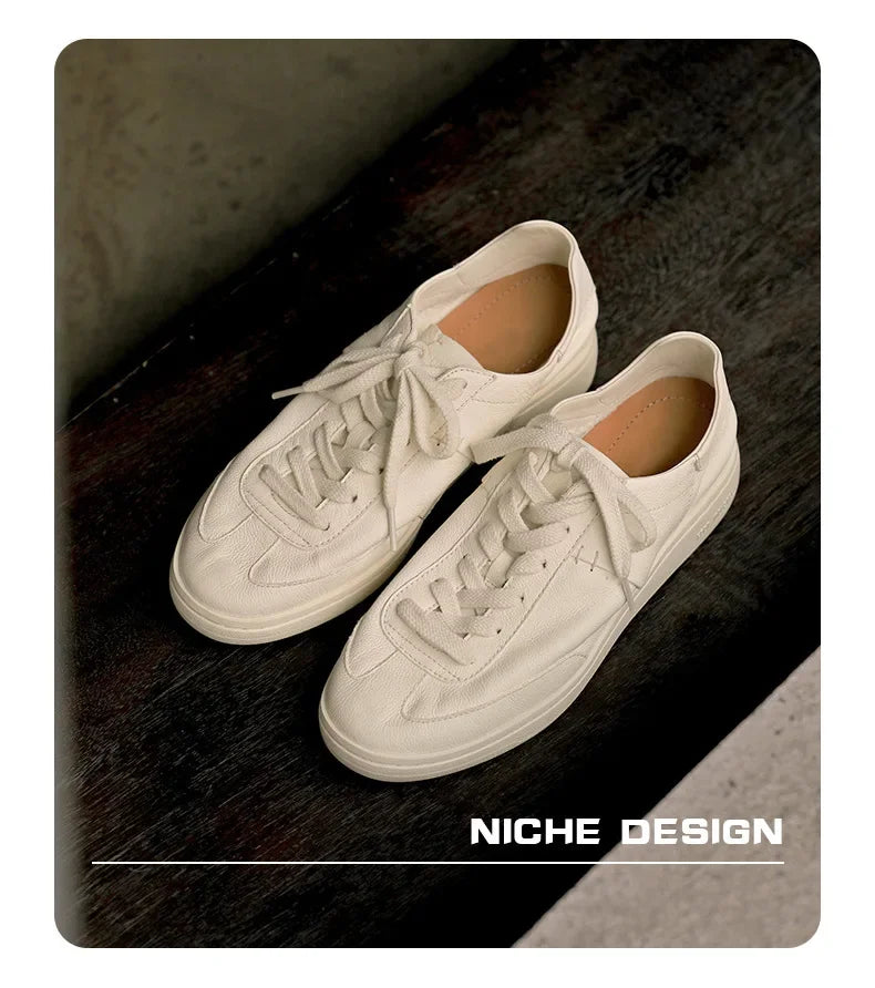 2024 Men’s Vintage White Leather Casual Low-Top Shoes – Breathable & Trendy