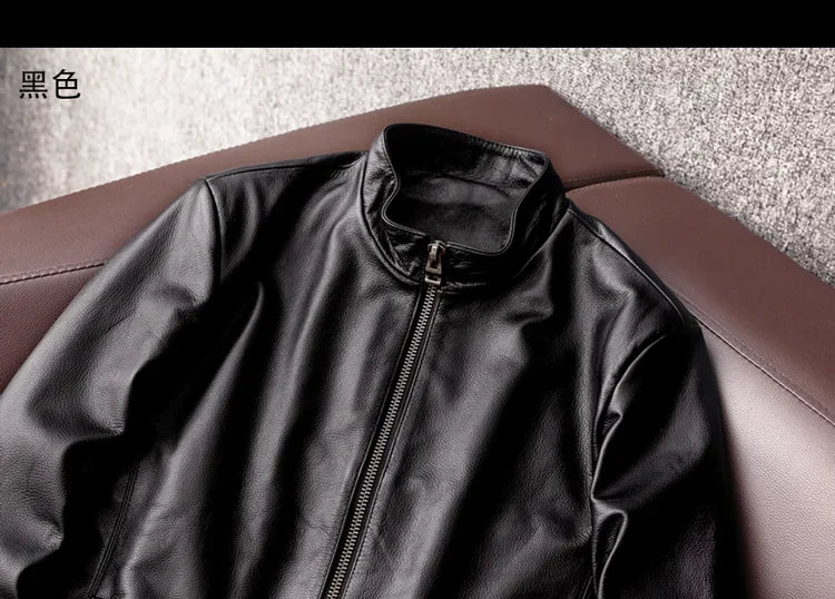 AYUNSUE Genuine Cowhide Leather Jacket for Unisex