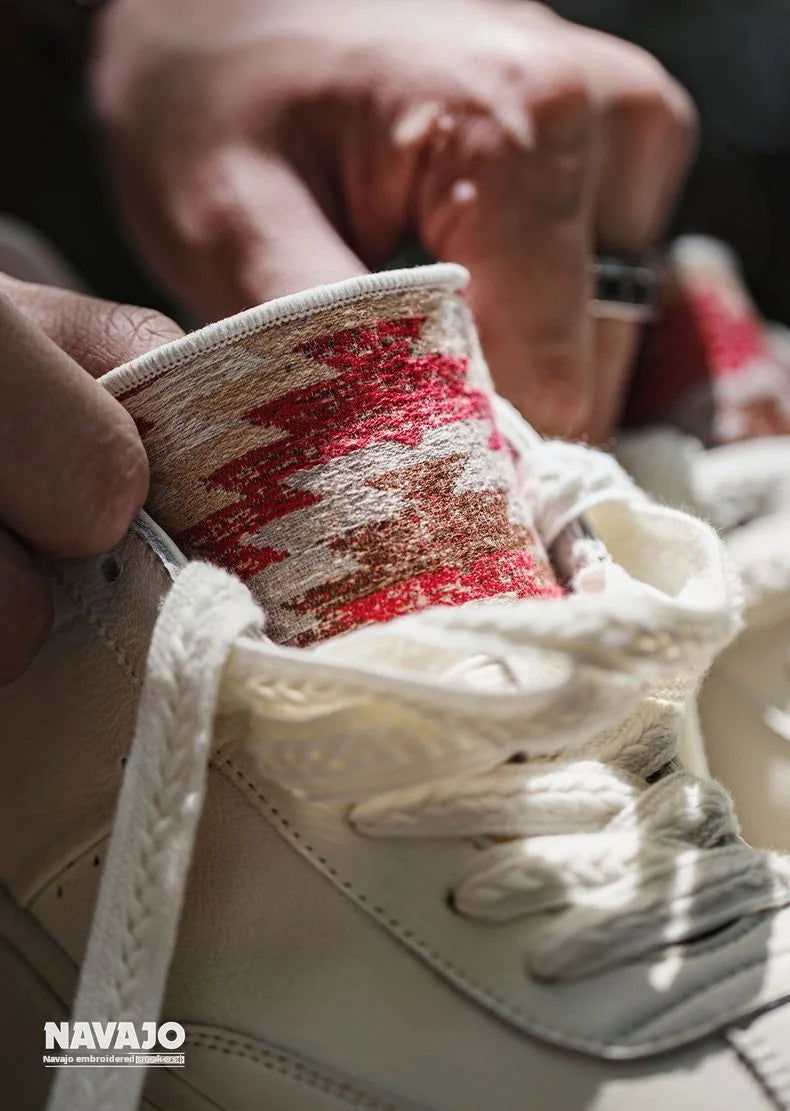 Maden Patchwork Navajo Sneakers – Men’s Chunky Sole Embroidered Casual Shoes