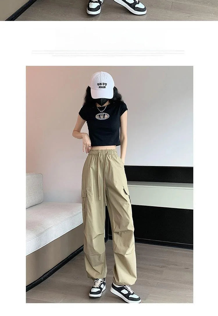 Women’s Retro Workwear Wide-Leg Pants – Summer Drapey Trousers