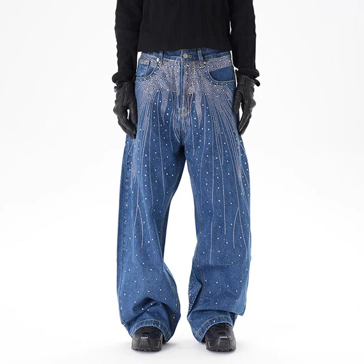 Y2K Rhinestone Arc Wide Baggy Jeans for Teens