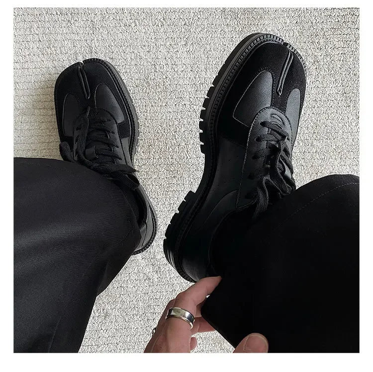 Unisex Tabi Shoes Genuine Leather Split Toe Sneakers Suede Low Top Casual