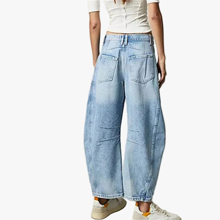Women’s Vintage Mid-Waist Denim Jeans – Knee Splice Straight Fit