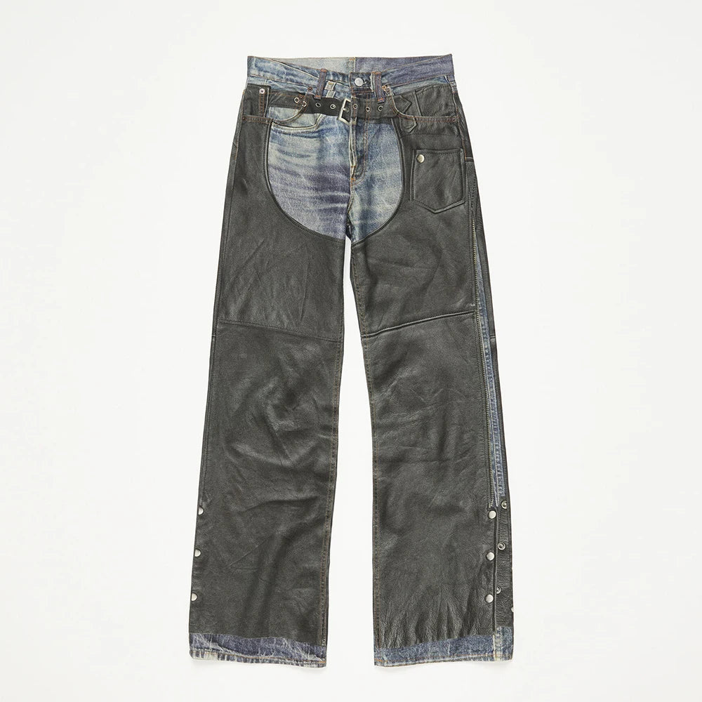 Unisex PU Leather Patchwork Baggy Jeans – High Street Oversized Denim