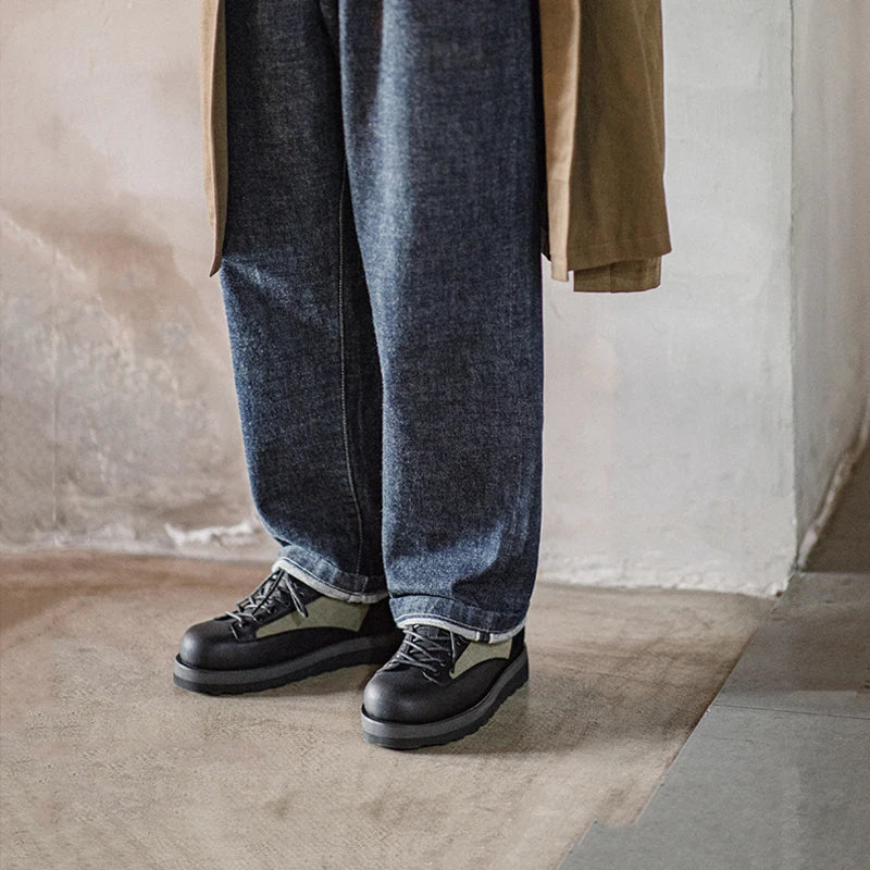 Maden Retro Thick-Soled Color-Block Leather Shoes – Men’s Fall Style