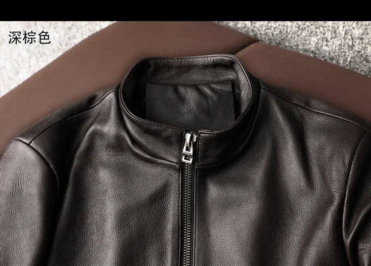 AYUNSUE Genuine Cowhide Leather Jacket for Unisex