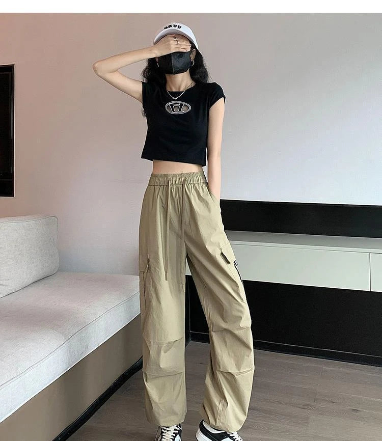 Women’s Retro Workwear Wide-Leg Pants – Summer Drapey Trousers