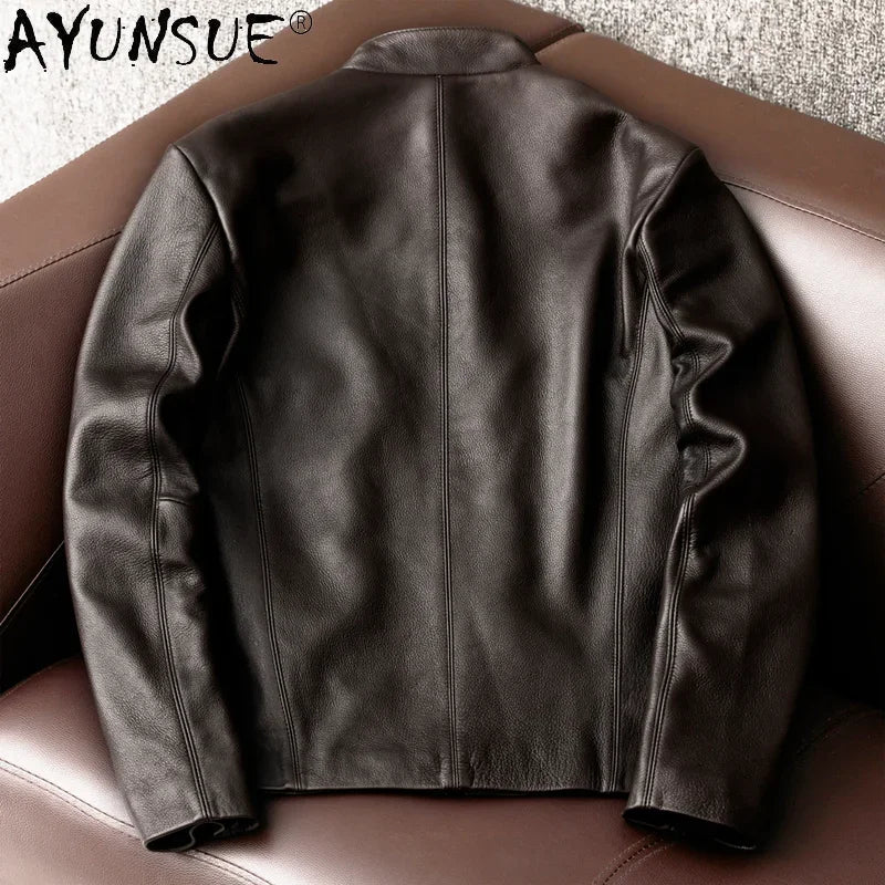 AYUNSUE Genuine Cowhide Leather Jacket for Unisex