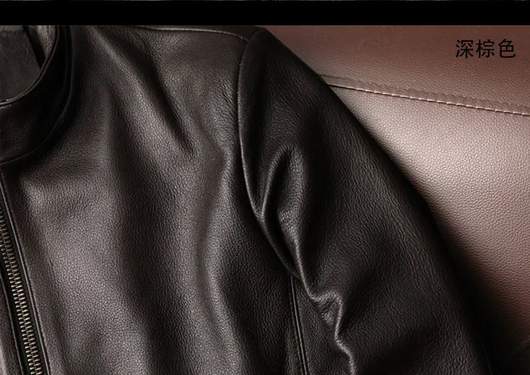 AYUNSUE Genuine Cowhide Leather Jacket for Unisex