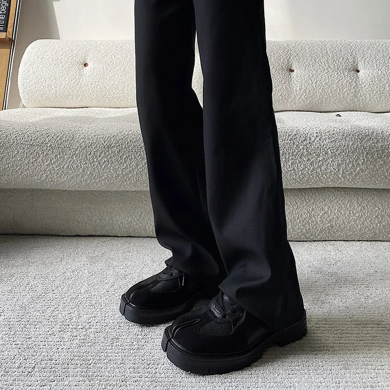 Unisex Tabi Shoes Genuine Leather Split Toe Sneakers Suede Low Top Casual