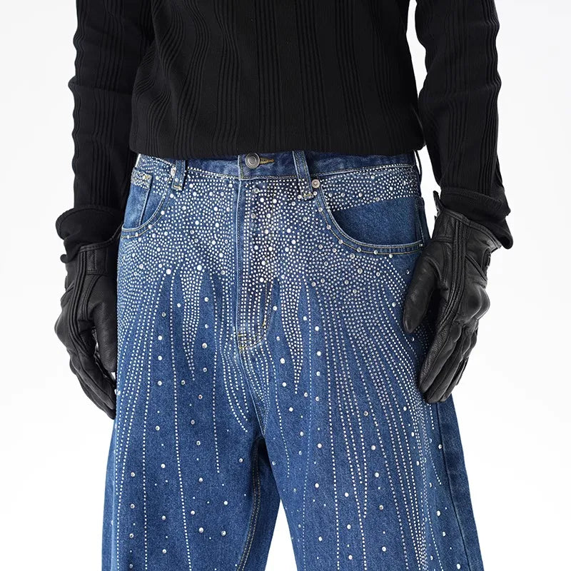 Y2K Rhinestone Arc Wide Baggy Jeans for Teens