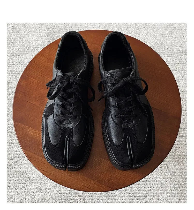 Unisex Tabi Shoes Genuine Leather Split Toe Sneakers Suede Low Top Casual