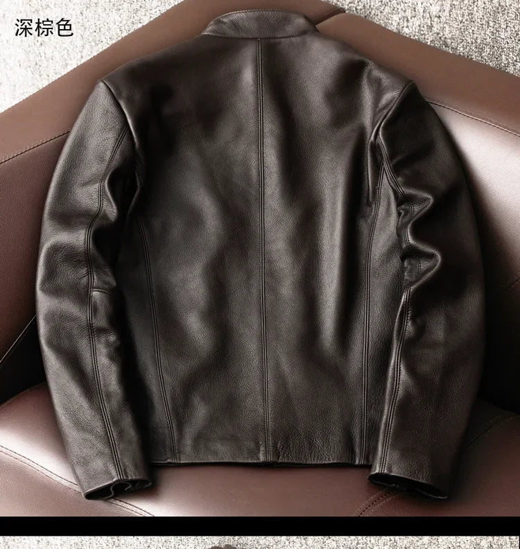 AYUNSUE Genuine Cowhide Leather Jacket for Unisex