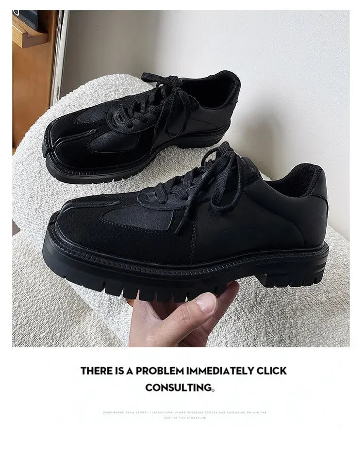 Unisex Tabi Shoes Genuine Leather Split Toe Sneakers Suede Low Top Casual