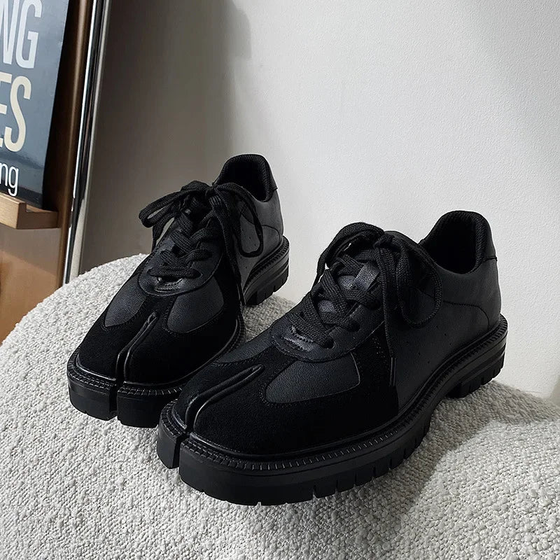 Unisex Tabi Shoes Genuine Leather Split Toe Sneakers Suede Low Top Casual