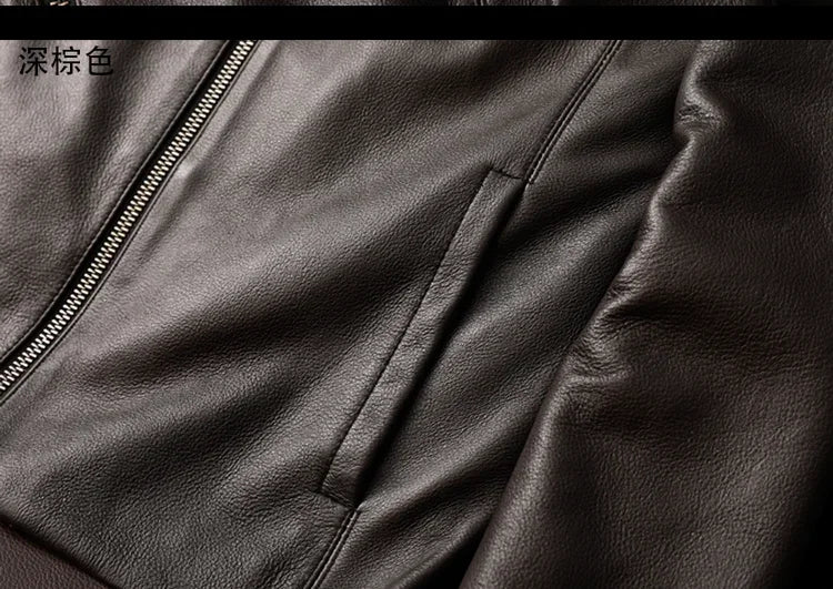 AYUNSUE Genuine Cowhide Leather Jacket for Unisex