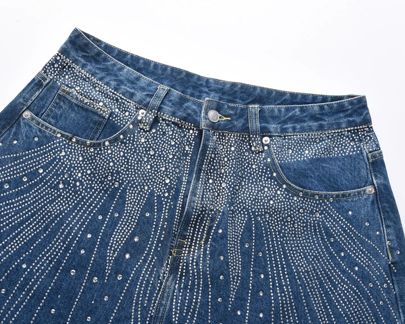 Y2K Rhinestone Arc Wide Baggy Jeans for Teens
